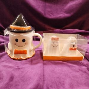 Ghost Mug with Witch Hat and matching Ghost Salt and Pepper Shakers